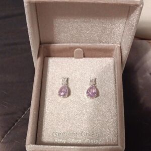 Genuine Crystal  and Purple Teardrop Earrings